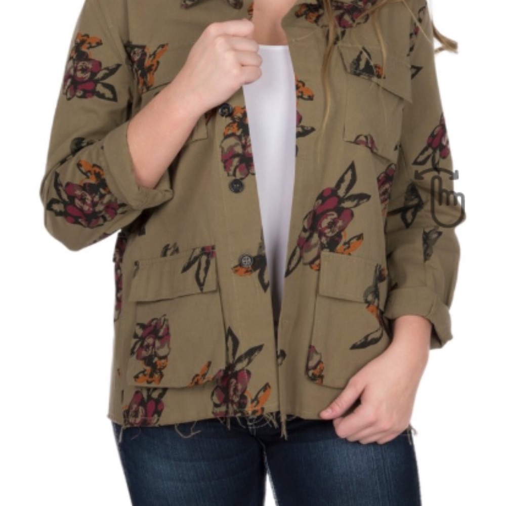 Jealous Tomato Floral Olive Cargo Jacket